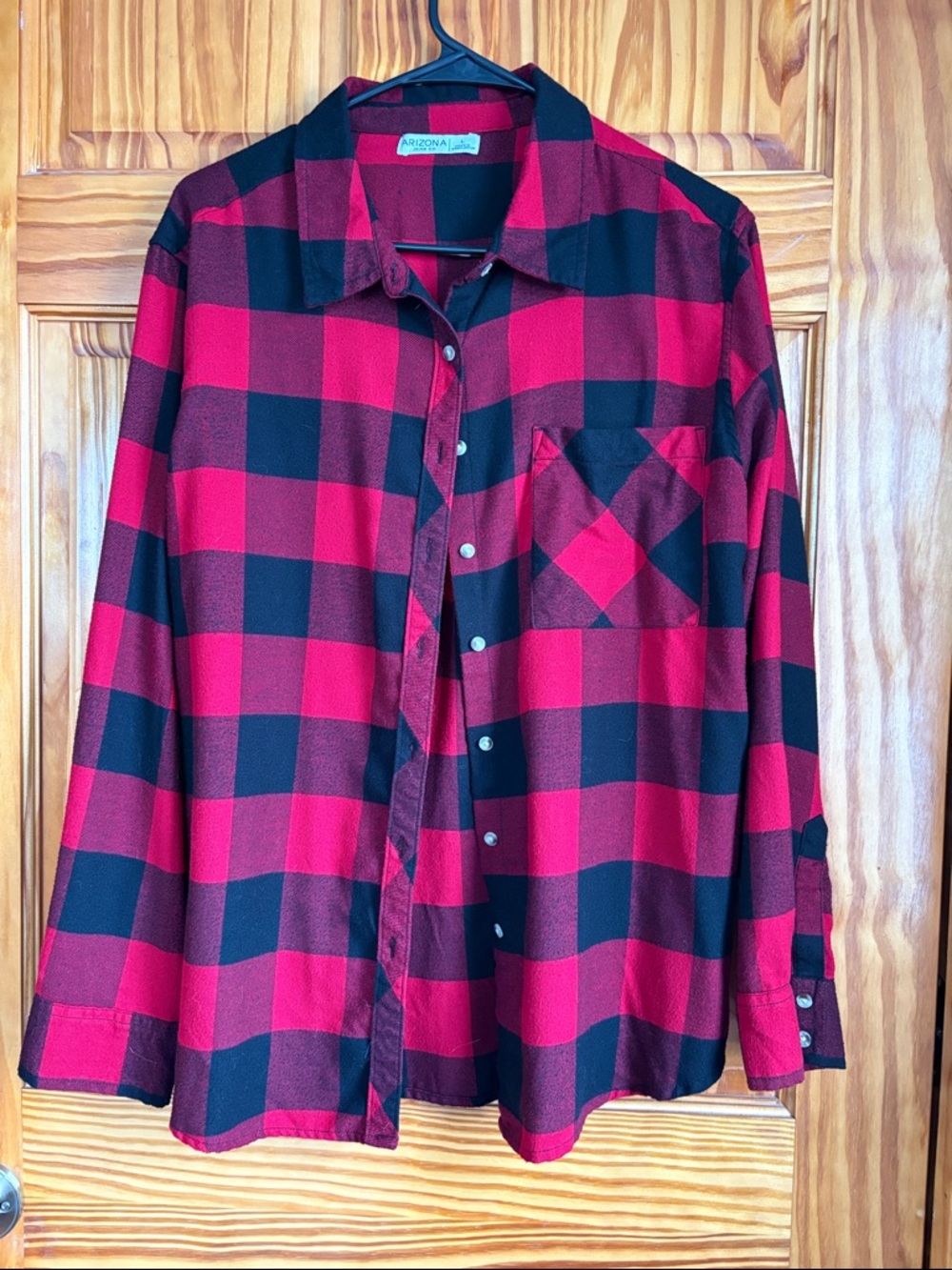 Arizona Jean Company Red and Black Plaid Button-Down Shirt